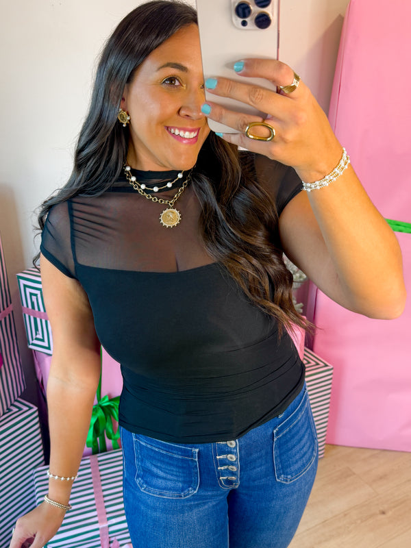 Downtown Darling Mesh Top– Black