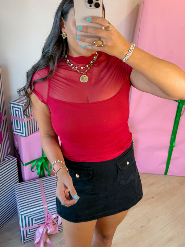 Downtown Darling Mesh Top – Red