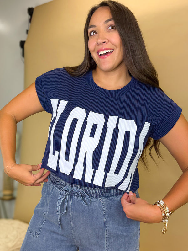 Florida Ribbed Knit Tee- Navy