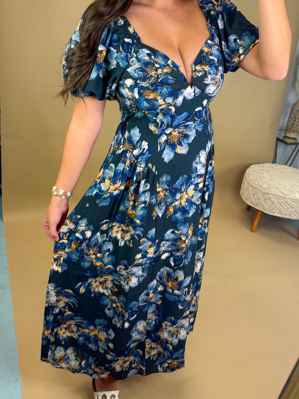 Midnight Peony Midi Dress