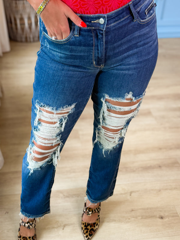 Rexley Midrise Distressed Straight Jeans