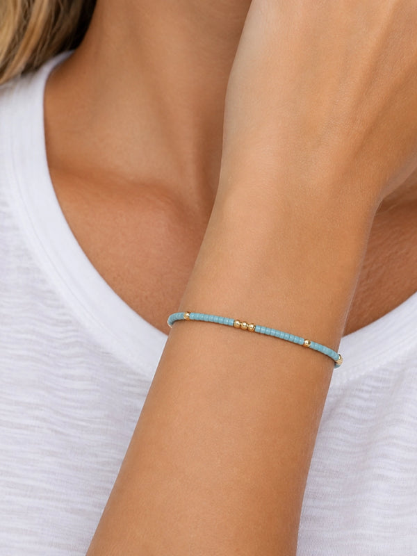 2mm Newport Pale Turquoise Blue + Gold Filled Waterproof Bracelet