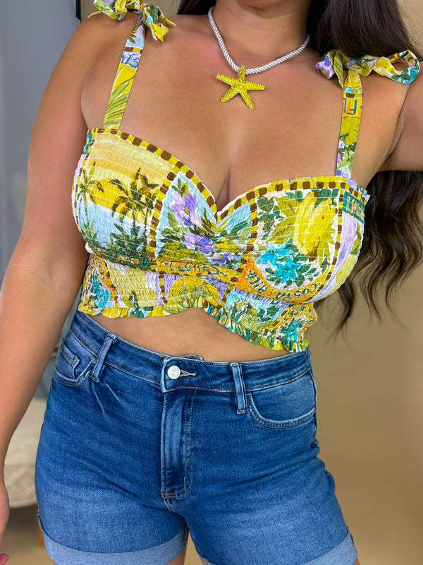 Citrus Postcard Ruched Crop Top