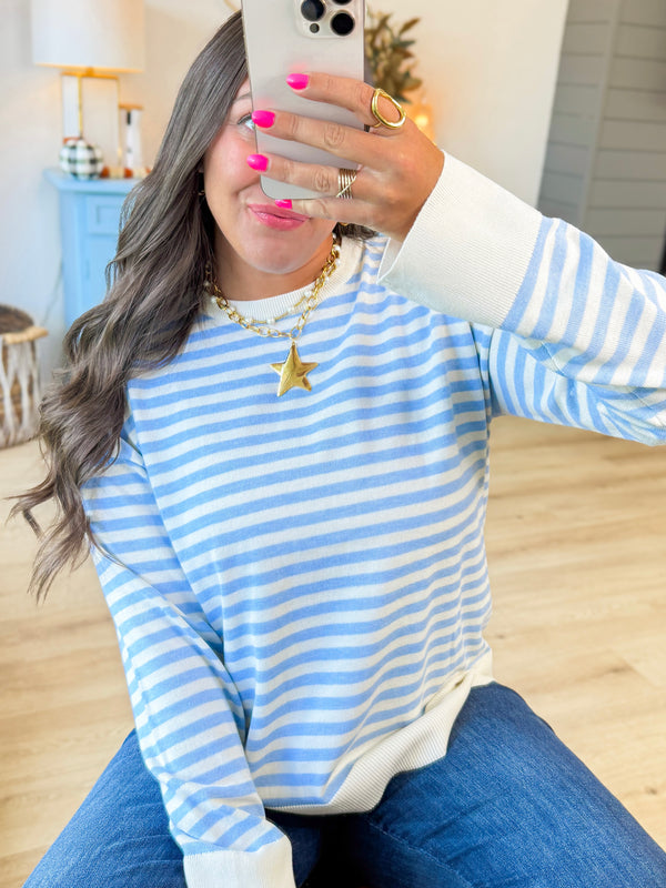 Winter Wanderer Blue Striped Sweater