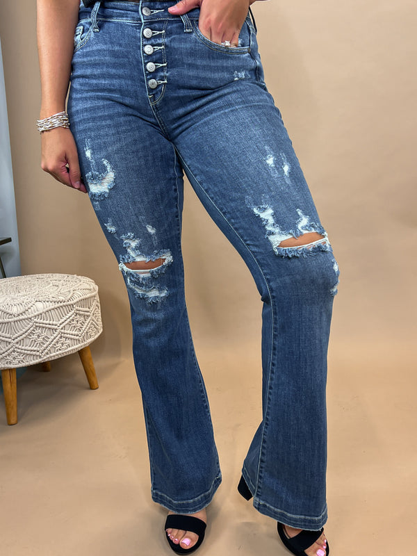 Jordana Mid-Rise Button Fly Flare Jean
