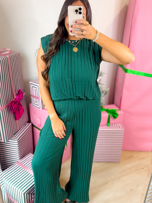 Festive Affair Pleated Top- Evergreen