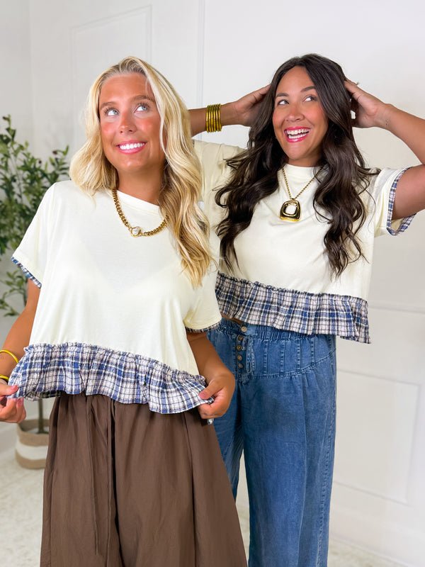 Autumn Walk Plaid Trim Top