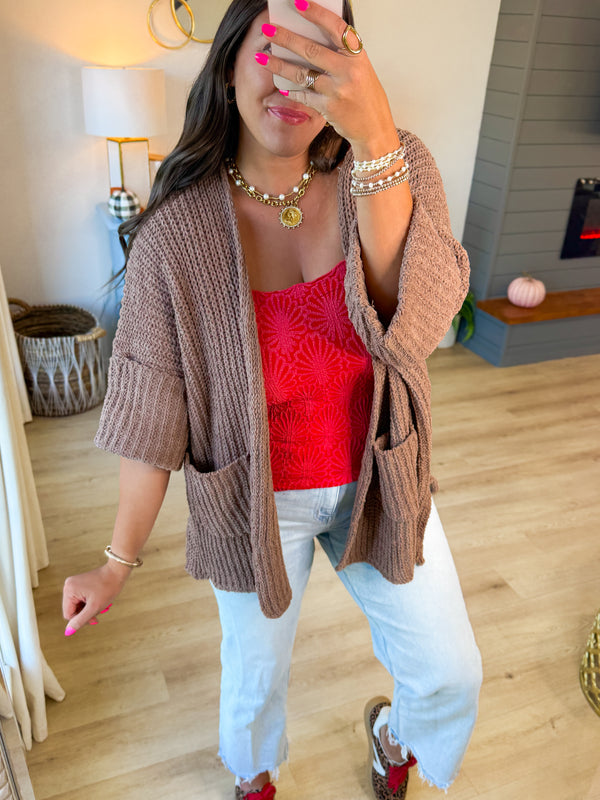 Half Sleeve Cuddles Cardigan- Chocolate