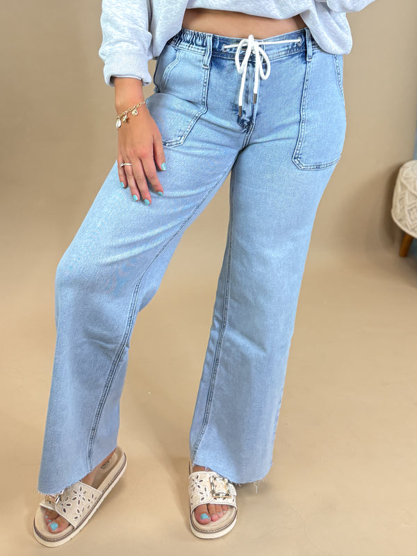 The Lennon Light Wash Drawstring Jeans