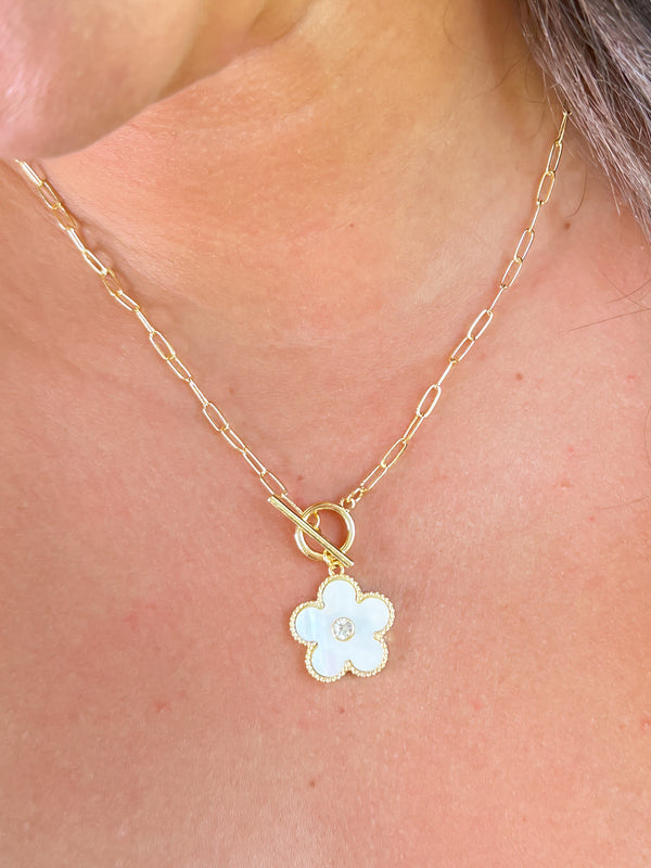 Opal Fleur Toggle Necklace- Gold