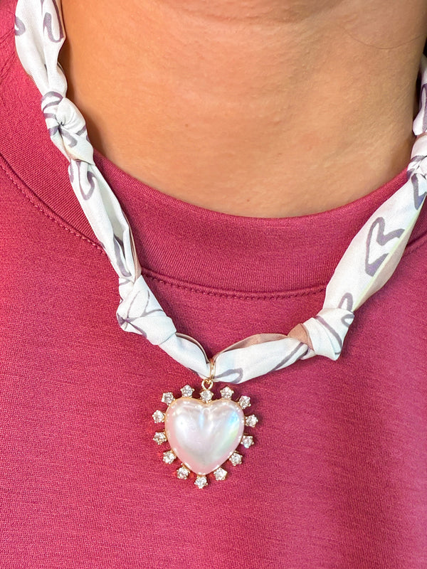 Handmade Scarf Charm Necklace- Mocha Hearts