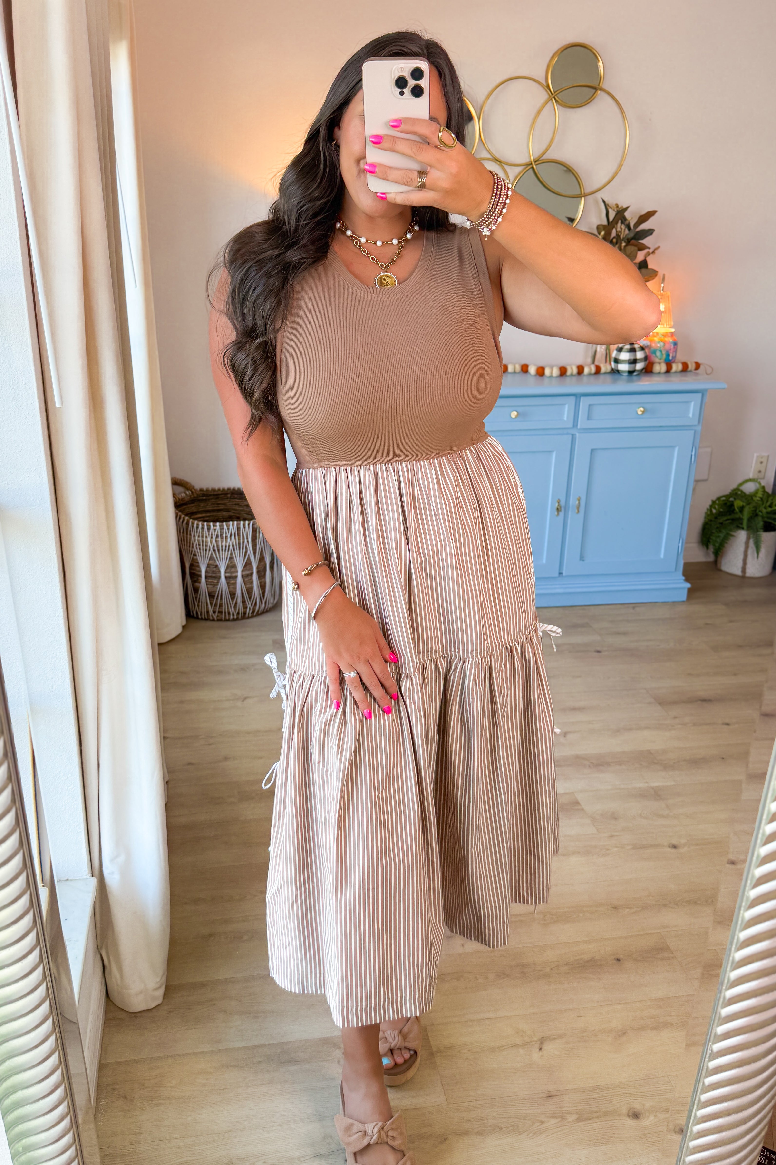 Margaux Tiered Midi Dress – Chic Striped Sleeveless Midi