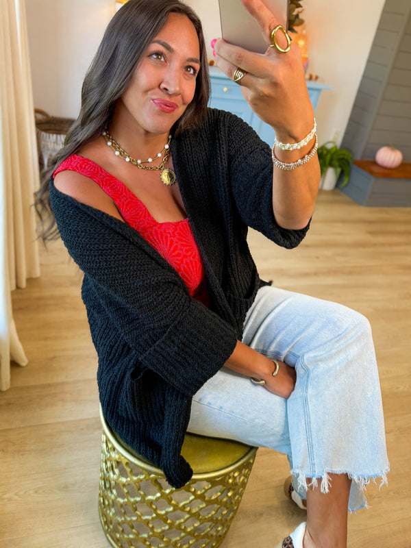 Half Sleeve Cuddles Cardigan- Black