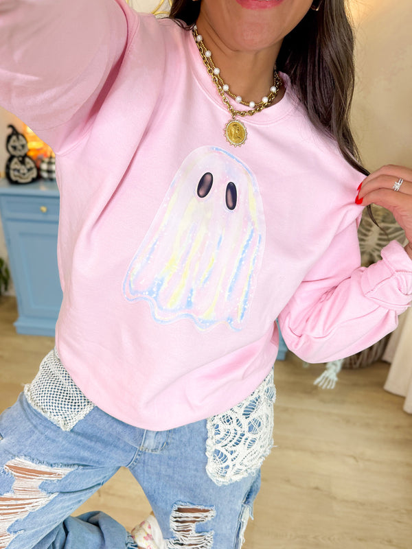 Glitter Ghoul Pullover- Pink