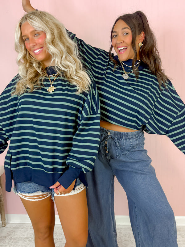 Sutton Striped Navy Mockneck