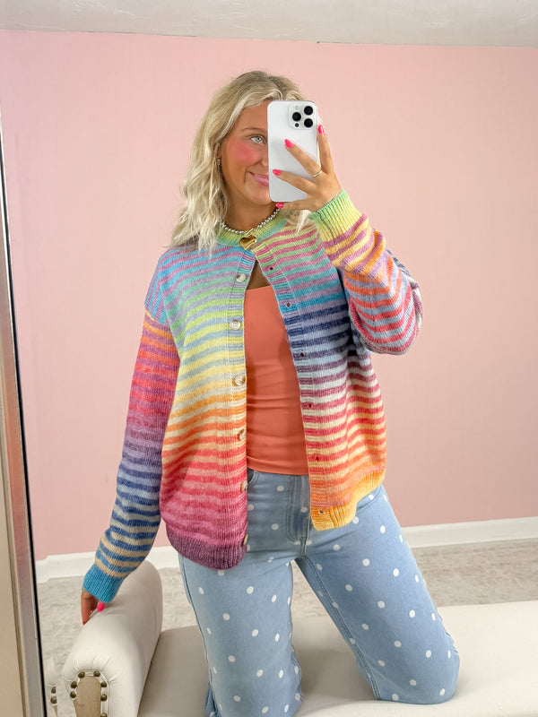 Auggie Striped Cardigan- Rainbow