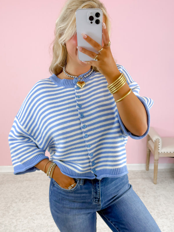 The Ellie Cardigan- Blue