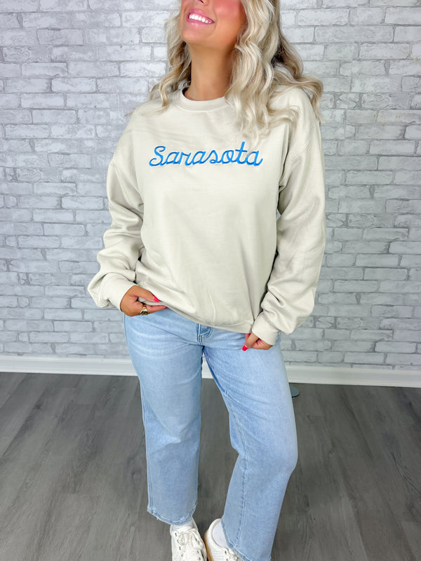 Sarasota Embroidered Crewneck- Sand