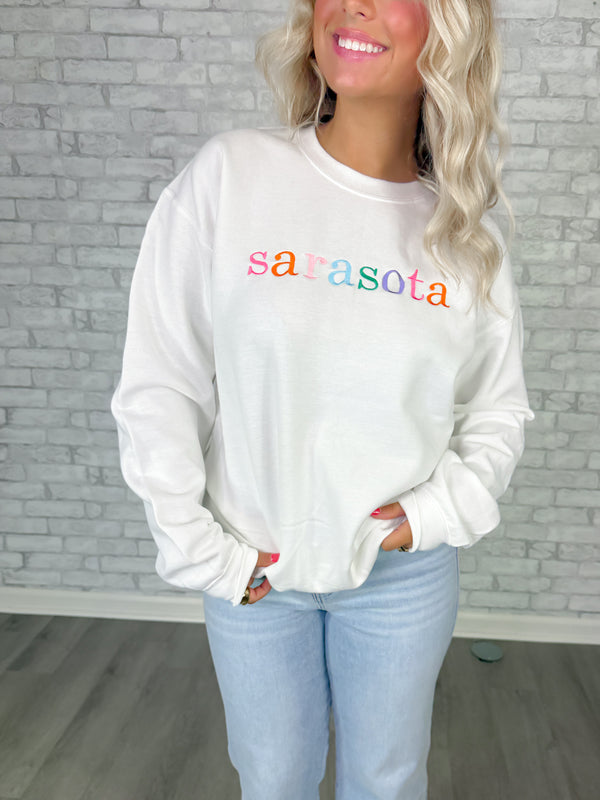 Sarasota Embroidered Crewneck- White