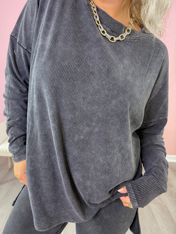 The Asheville Oversized Top- Charcoal