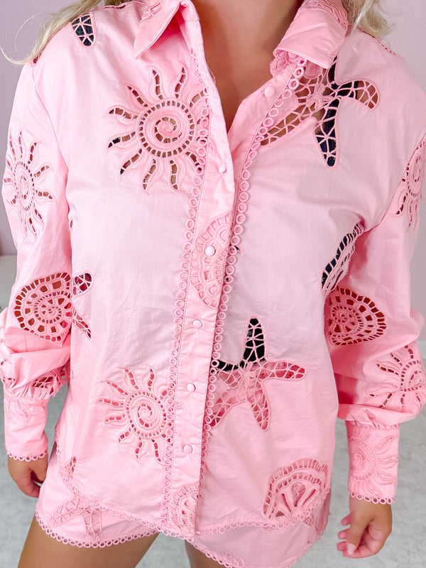 Seashell Society Blouse- Coral