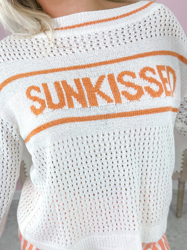 Sunkissed Coral & White Sweater