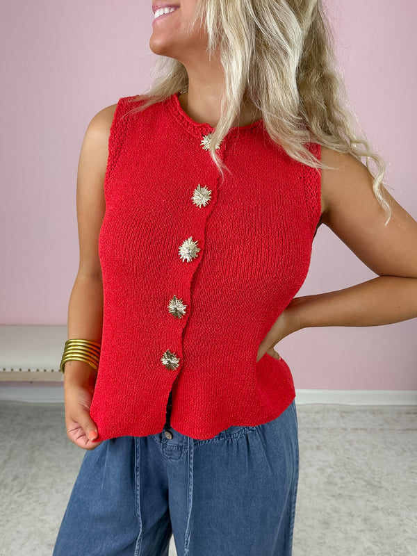 Baby You're A Firework Button Tank- Red