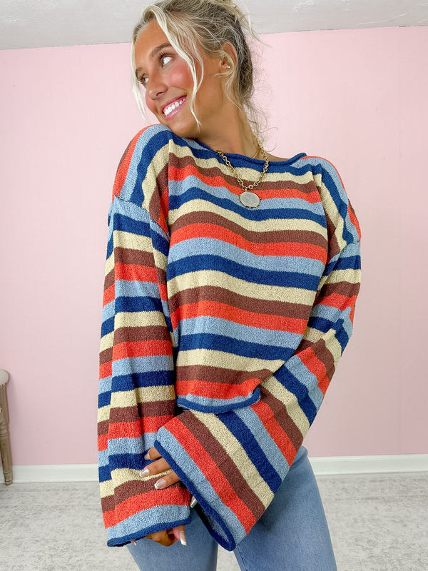 The Flashback Stripe Sweater- Rust