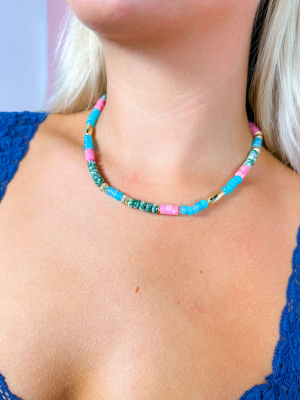 Aqua Tile Gemstone Necklace