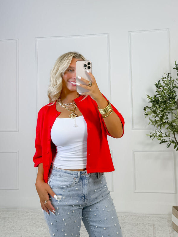 Holiday Red Half Sleeve Cardigan