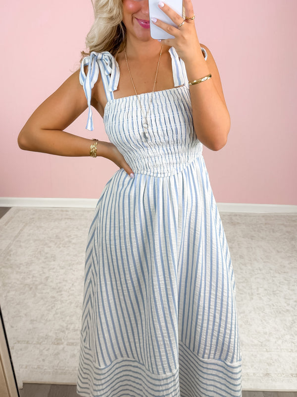 Salty Aire Blue Striped Maxi Dress