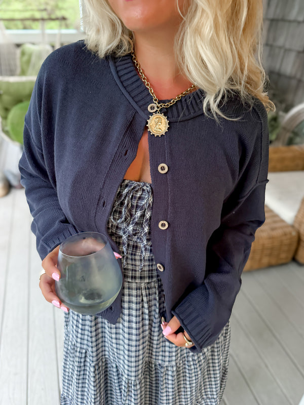 Cozy Classic Cardigan- Navy