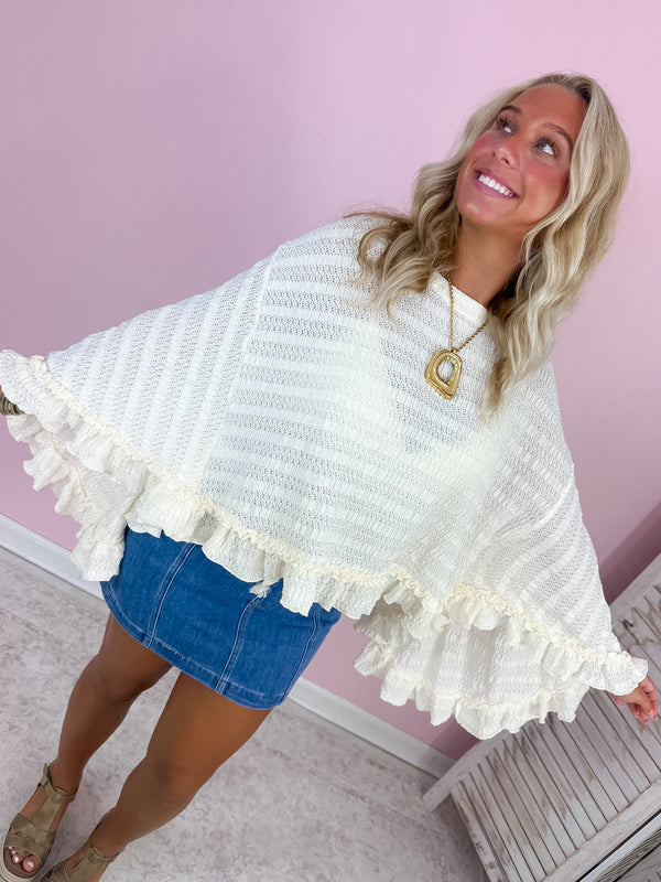 Birdie Lace Poncho Top- Ivory