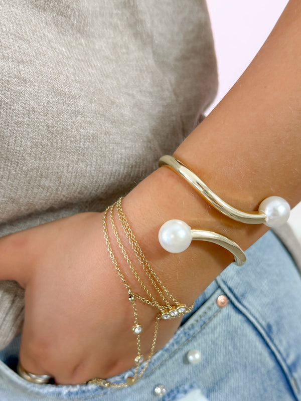 Kind of a Moment Double Pearl Bangle- Gold