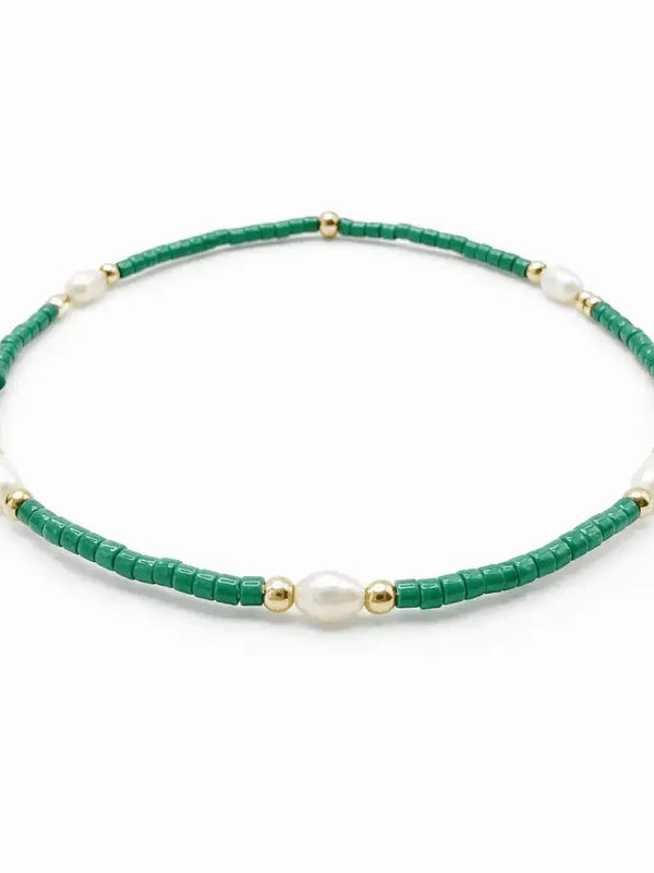 Game Day Pearl, Green & Gold-filled Waterproof Bracelet