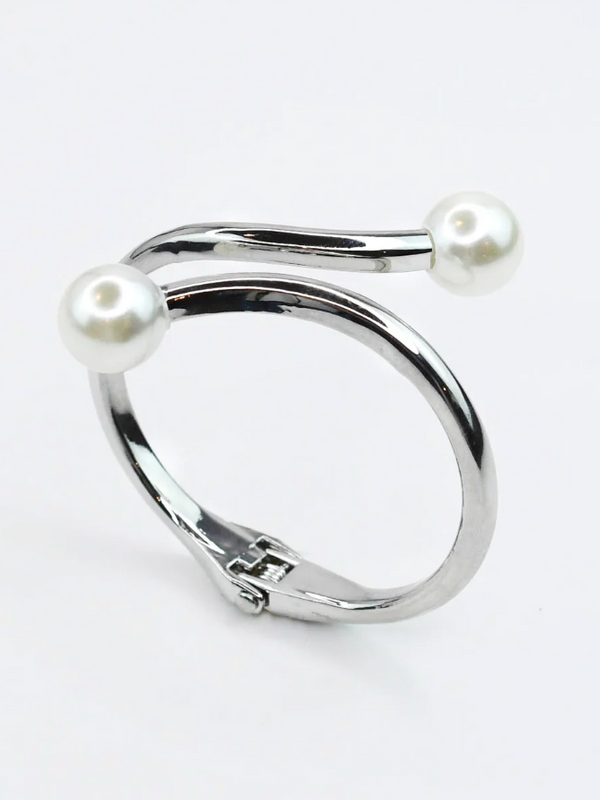Kind of a Moment Double Pearl Bangle- Silver