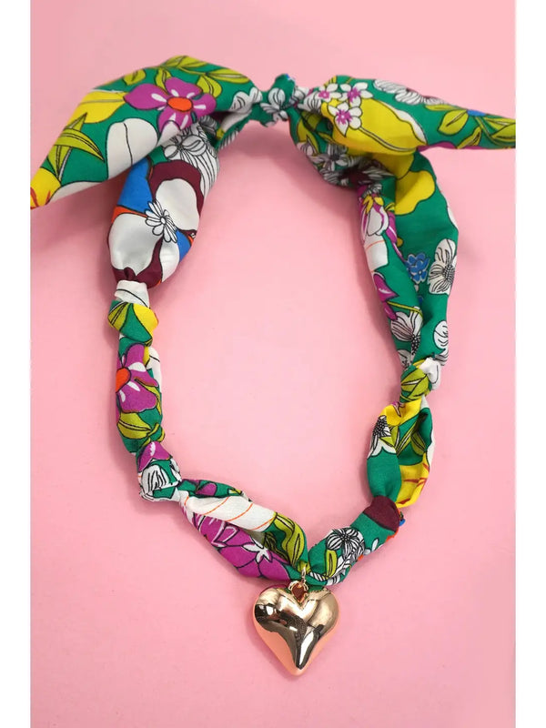 Handmade Scarf Charm Necklace- Green Heart